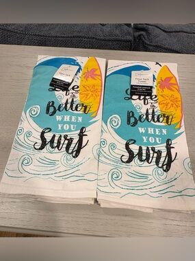 Mainstays Surf Kitchen Two Towels in White, Blue, Yellow